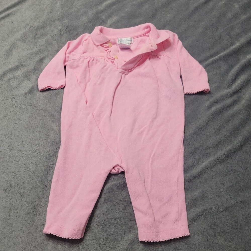 Ralph Lauren Baby Girls 9 1 Piece Pink Blue Collared Long Sleeve Button Cotton